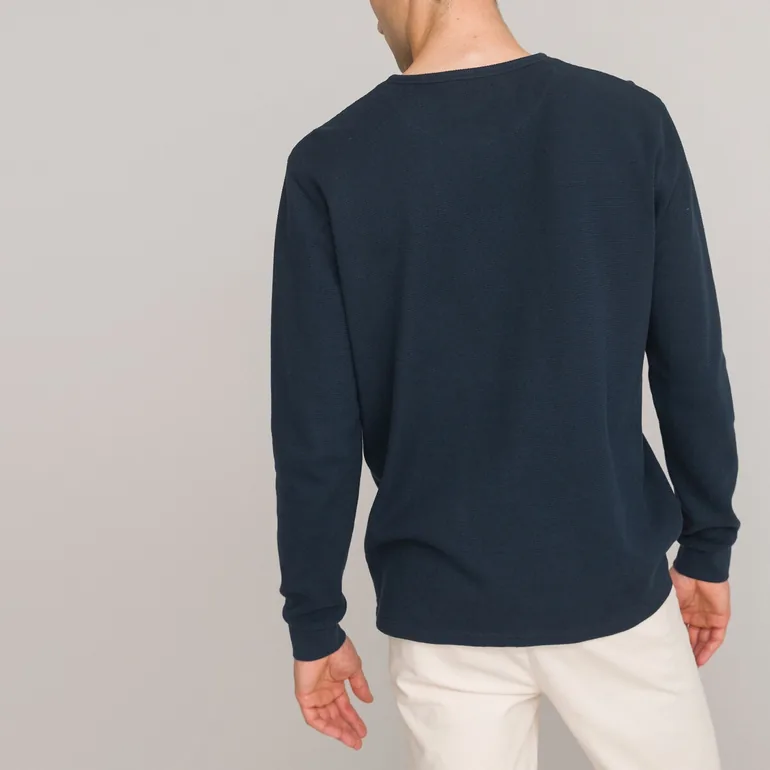 Cotton Grandad Collar T-Shirt with Long Sleeves - 2