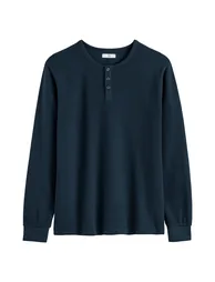 Cotton Grandad Collar T-Shirt with Long Sleeves - 4