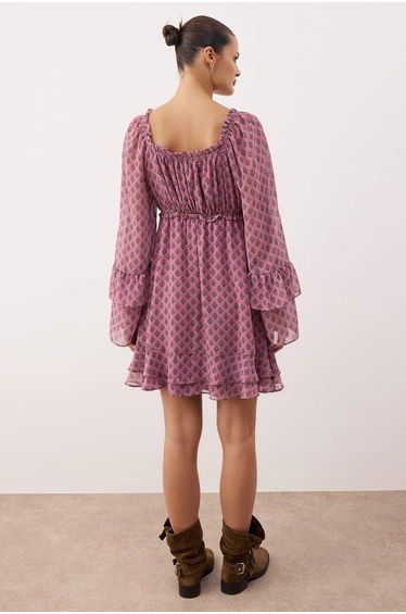 Multicolored ruffled/flounced mini woven dress product thumbnail 4