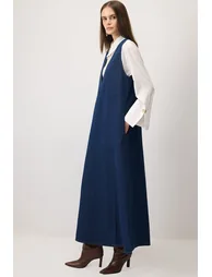 V-NECK DENIM DRESS - 2