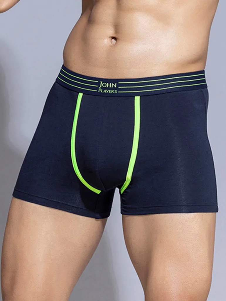 Pack of 2 - Solid Trunks with Striped Waistband - 2