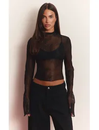 Black Sheer Lace High Neck Top