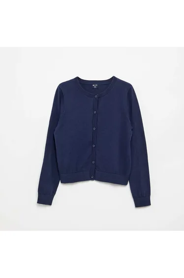 Lightweight Plain Crew Neck Cardigan BLACK