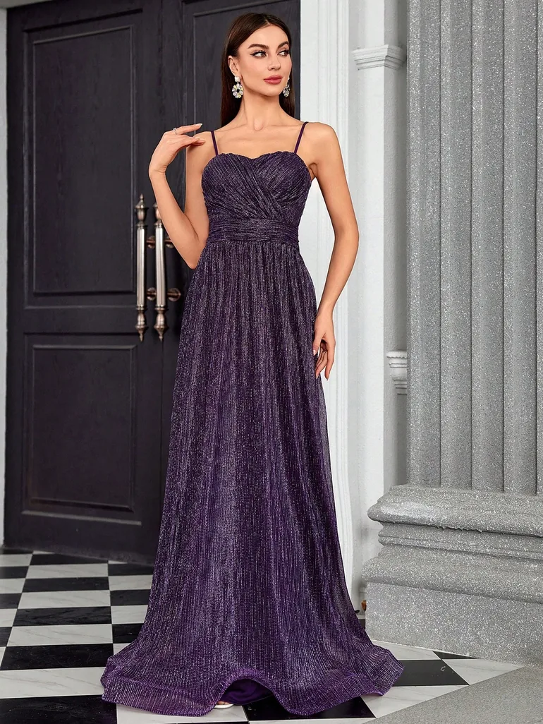Leely Elegant Spaghetti Straps Sleeveless A-line Party Dress