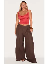 Shape Red Cowl Neck Twisted Gold Trim Strap Top - 2