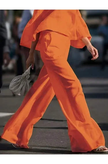 Loose Wide Leg Pockets Solid Color Pants Trousers