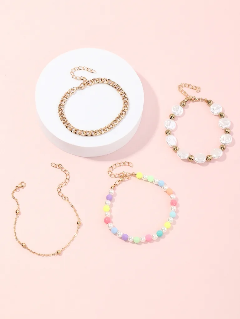 Pack of 4 - Girls Multi-Color Beaded and Chain Bracelet - 2