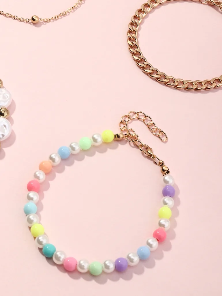 Pack of 4 - Girls Multi-Color Beaded and Chain Bracelet - 1