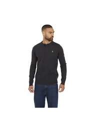 Brave Soul Mens Knitted Ribbed Collar Long-Sleeved Polo Shirt - Dark Charcoal Marl