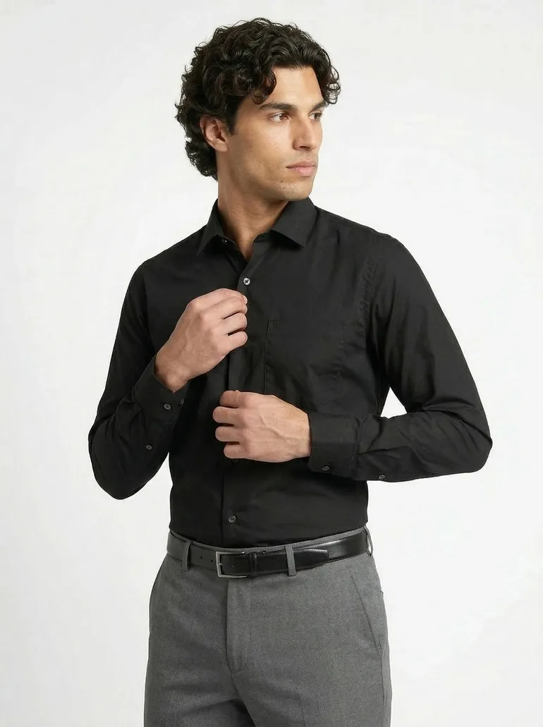 Black Solid Long Sleeves Shirt - 1