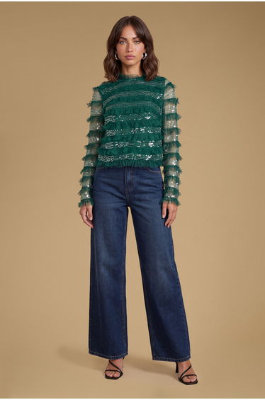 Sequin Ruffle Mesh High Neck Top product thumbnail 2