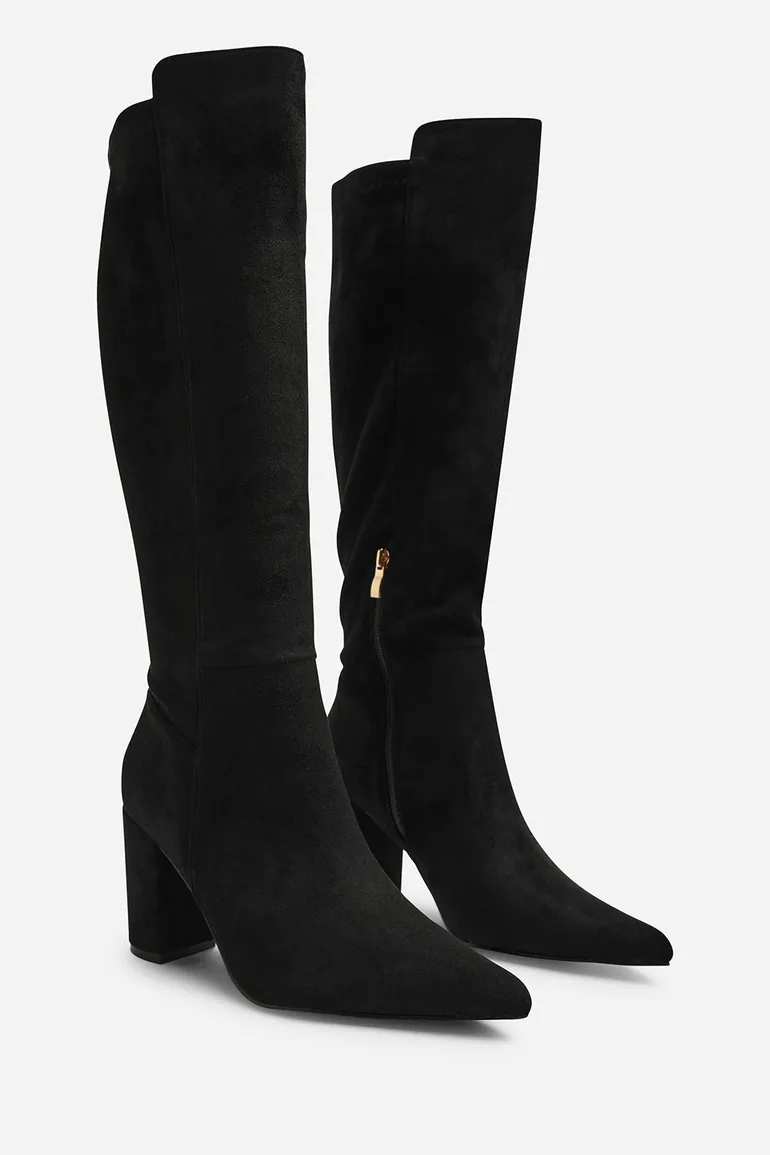 Georgina Stretch Suede Knee High Pointed Boots In Black - 4