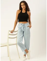 Light Blue Woven Cotton Denim Culottes