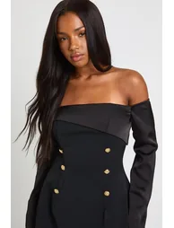 Bardot Long Sleeve Tailored Mini Dress - black - 3