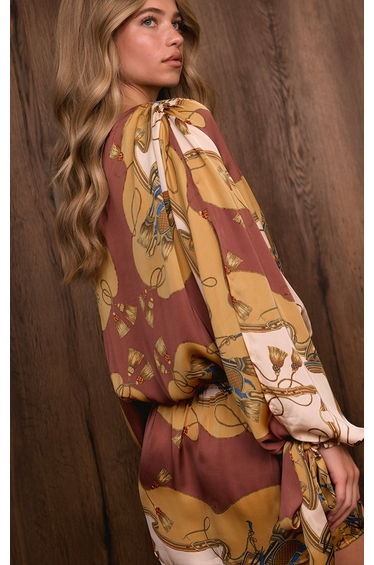 Multi Scarf Printed Satin Dress product thumbnail 3