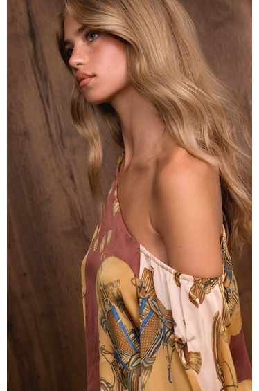 Multi Scarf Printed Satin Dress product thumbnail 4