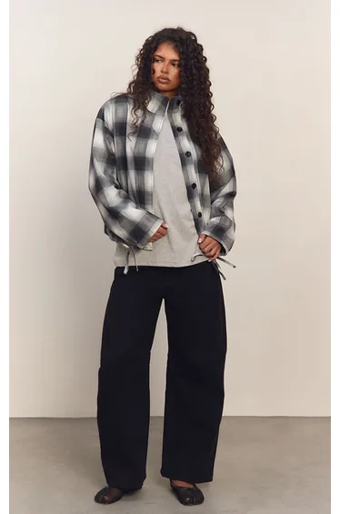 Black Large Checked Button Up Jacket