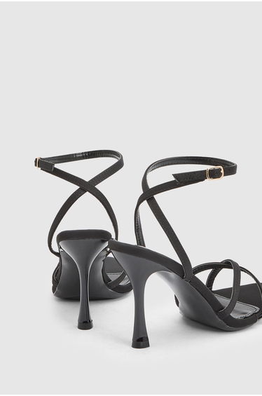 Black Satin Cross Strap High Stiletto Heeled Sandals product thumbnail 2