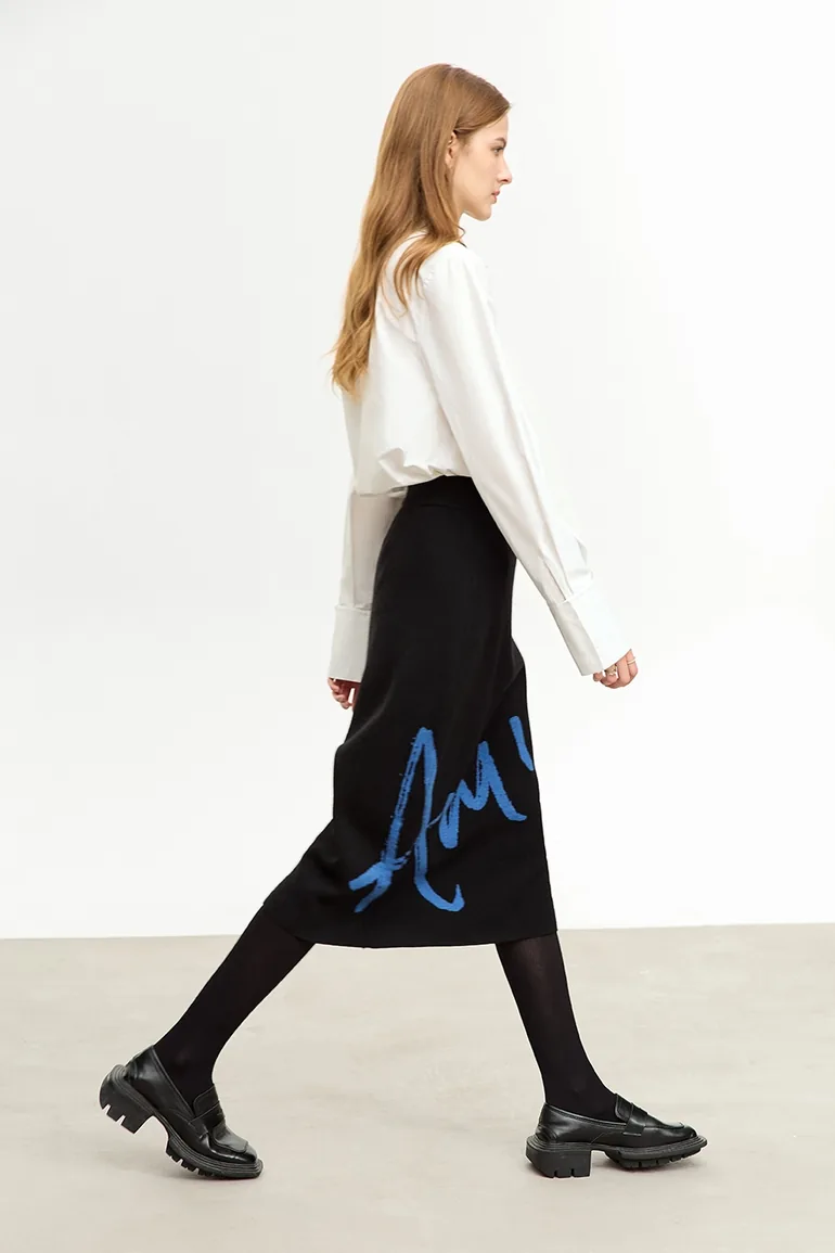 Color Block Jacquard Knit Midi Skirt - 3