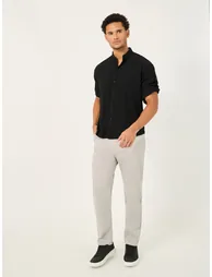 Solid Mandarin Collar Regular Fit Shirt