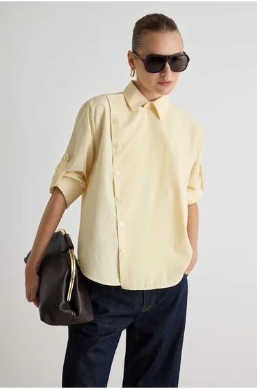 Yellow Striped Wide-Fit Shirt with Button Detail