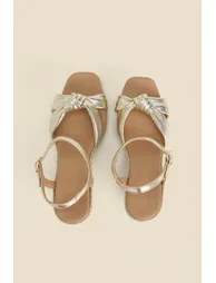 Gold Leather Knot Detail Wedge Espadrilles - 2