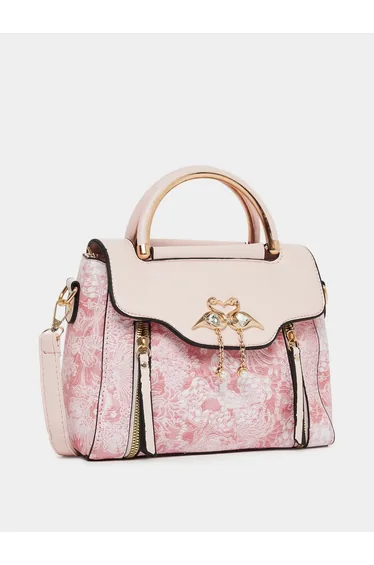 Floral Pattern Handbag with Flap Charm