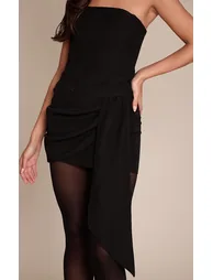 Black Tailored Woven Wrap Drape Mini Skirt - 4