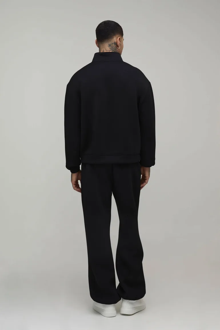 Tall Oversized Boxy Bonded Scuba Zip Funnel Neck & Oversized Jogger Tracksuit - black - 1