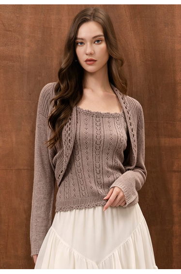 Graceful Shrug Two-Piece Pointelle Knit Set in Mauve for Weekend Brunch & Shopping Trip product thumbnail 2