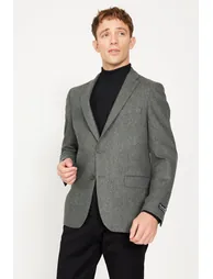 Men's Khaki Slim Fit Slim Fit Mono Collar Wool Jacket - 1