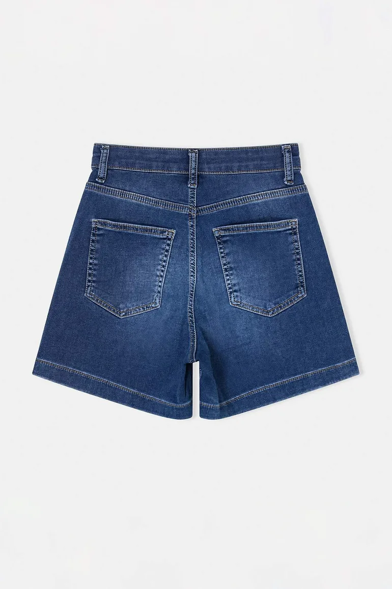 Blue High Waist Less Stretch City Boy Denim Shorts - 5