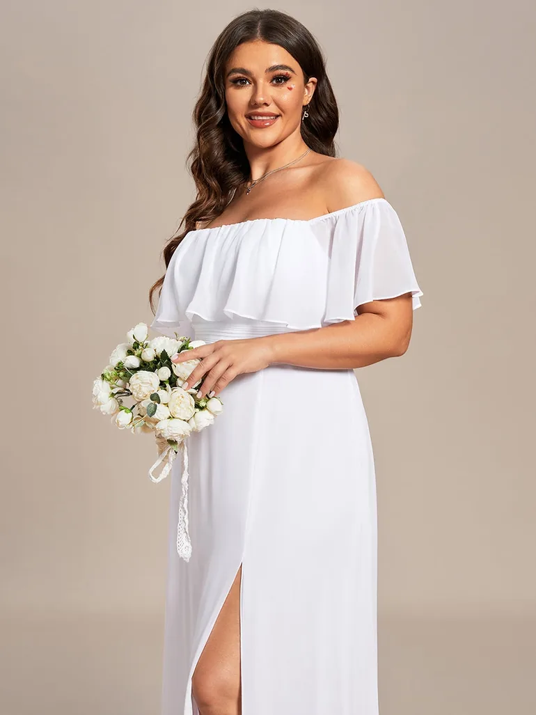 Women's Plus Size Ruffle Thigh Split Bridesmaid Dresses - 2