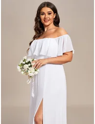 Women's Plus Size Ruffle Thigh Split Bridesmaid Dresses - 2