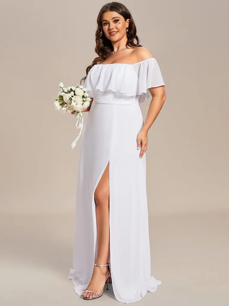 Women's Plus Size Ruffle Thigh Split Bridesmaid Dresses - 3