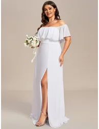 Women's Plus Size Ruffle Thigh Split Bridesmaid Dresses - 3