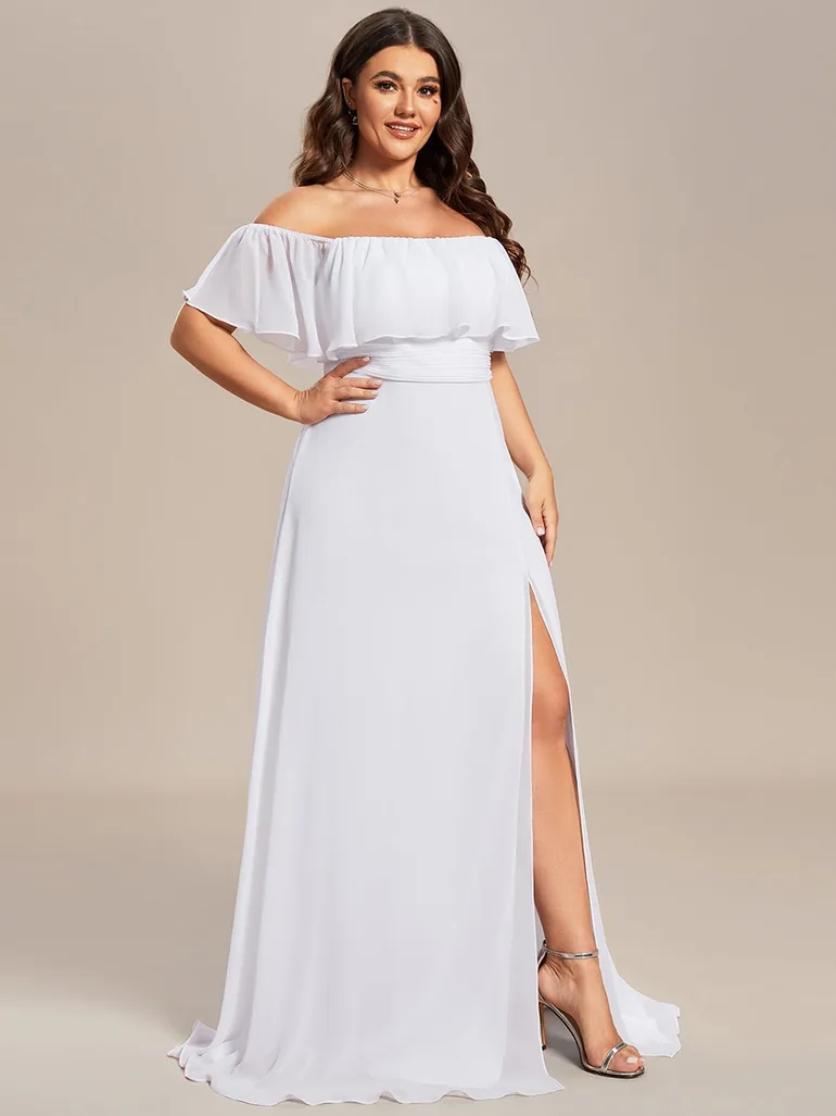 Women's Plus Size Ruffle Thigh Split Bridesmaid Dresses - 4