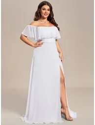 Women's Plus Size Ruffle Thigh Split Bridesmaid Dresses - 4