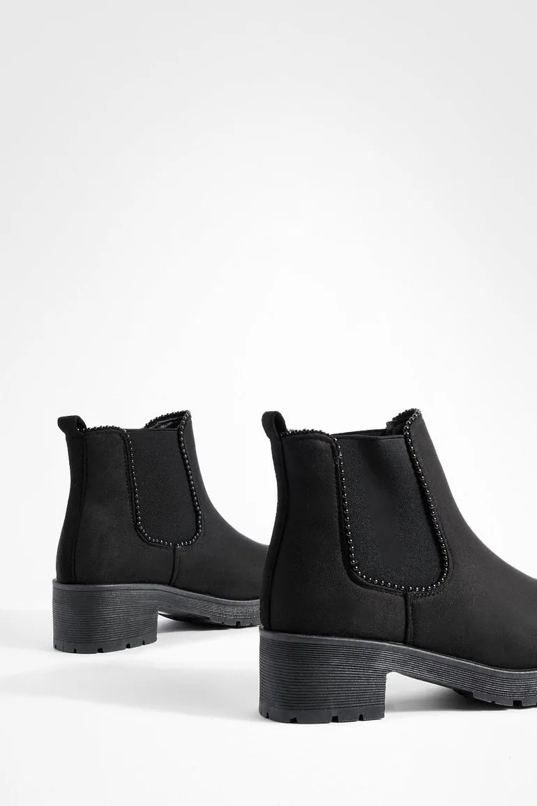 Ribbed Detail Chunky Chelsea Boots - black - 3