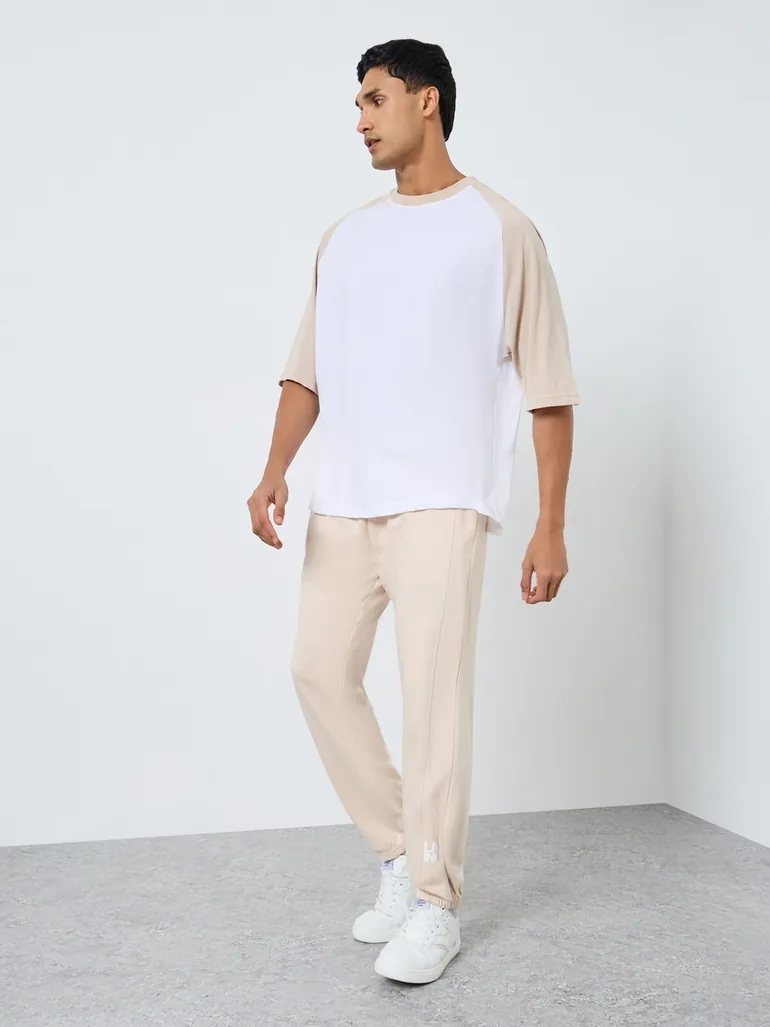 Men Slim Fit Panel Print Joggers