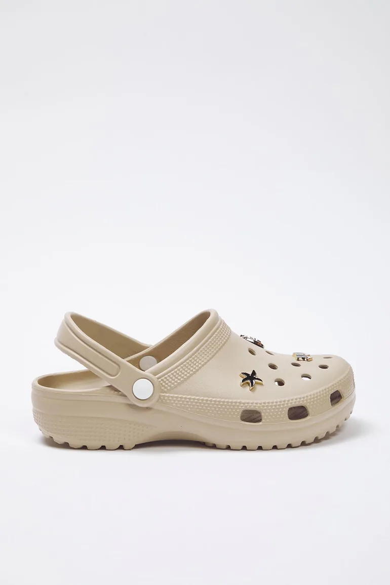 Beige Gold Buckled Accessory Detailed Light Sole Women's Eva Sandal Slipper - 2