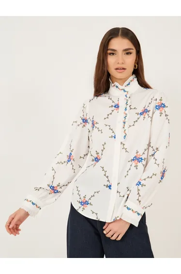 All-Over Print High Neck Buttoned Shirt