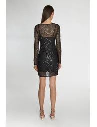 Black Sequin Mesh Mini-Dress - 1