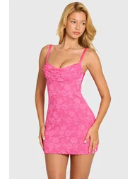 Sequin Lace Tie-Back Mini Dress in Raspberry - 5