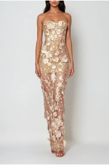 Denica Strapless Flower Maxi Dress