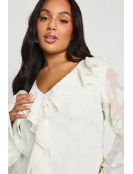 Plus Ruffle Burnout Blouse - ivory - 3