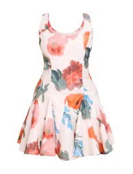 Cream Floral Printed Woven Godet Detail Shift Dress - 4