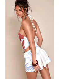 Multi Floral Placement Print Satin Shorts Co-ord - 2