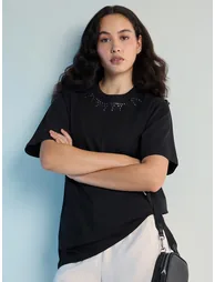 Black Stud Detailed Oversized T-Shirt