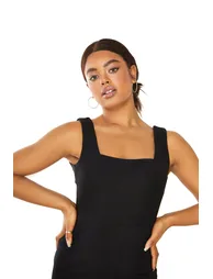 Glamorous Black Square Neck Midi Dress with Side Split - 2